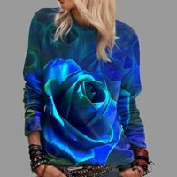 new chic blooming rose printed sweatshirt women essential spring autumn o neck pullover coat street fashion y2k female clothes