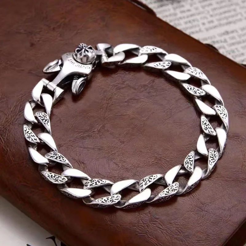 

Браслет LongLongjinsu s925для мужчин и женщин, индивидуальный ретро-браслет с рисунком виноградной травы, парный браслет-танк, цепочка с черепом в стиле панк