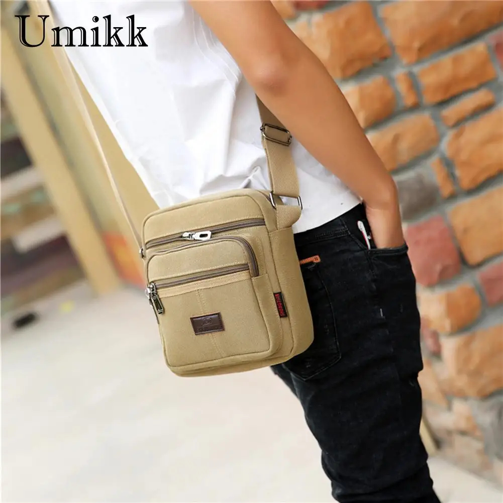 Мужская сумка через плечо холщовая повседневная на молнии в стиле ретро |