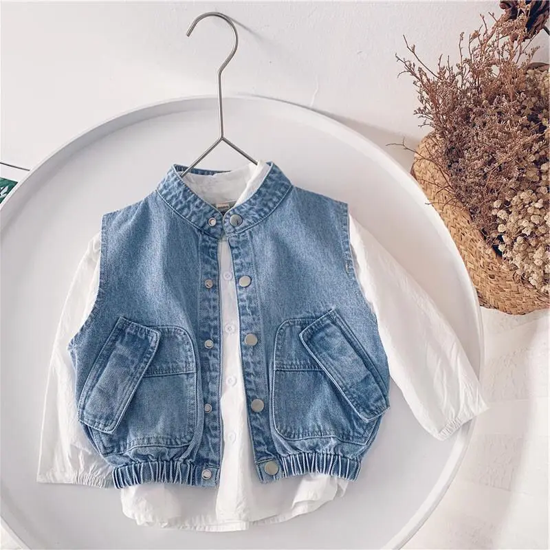 

Boys' Casual Denim Vest Children's Simple Workwear Waistcoats