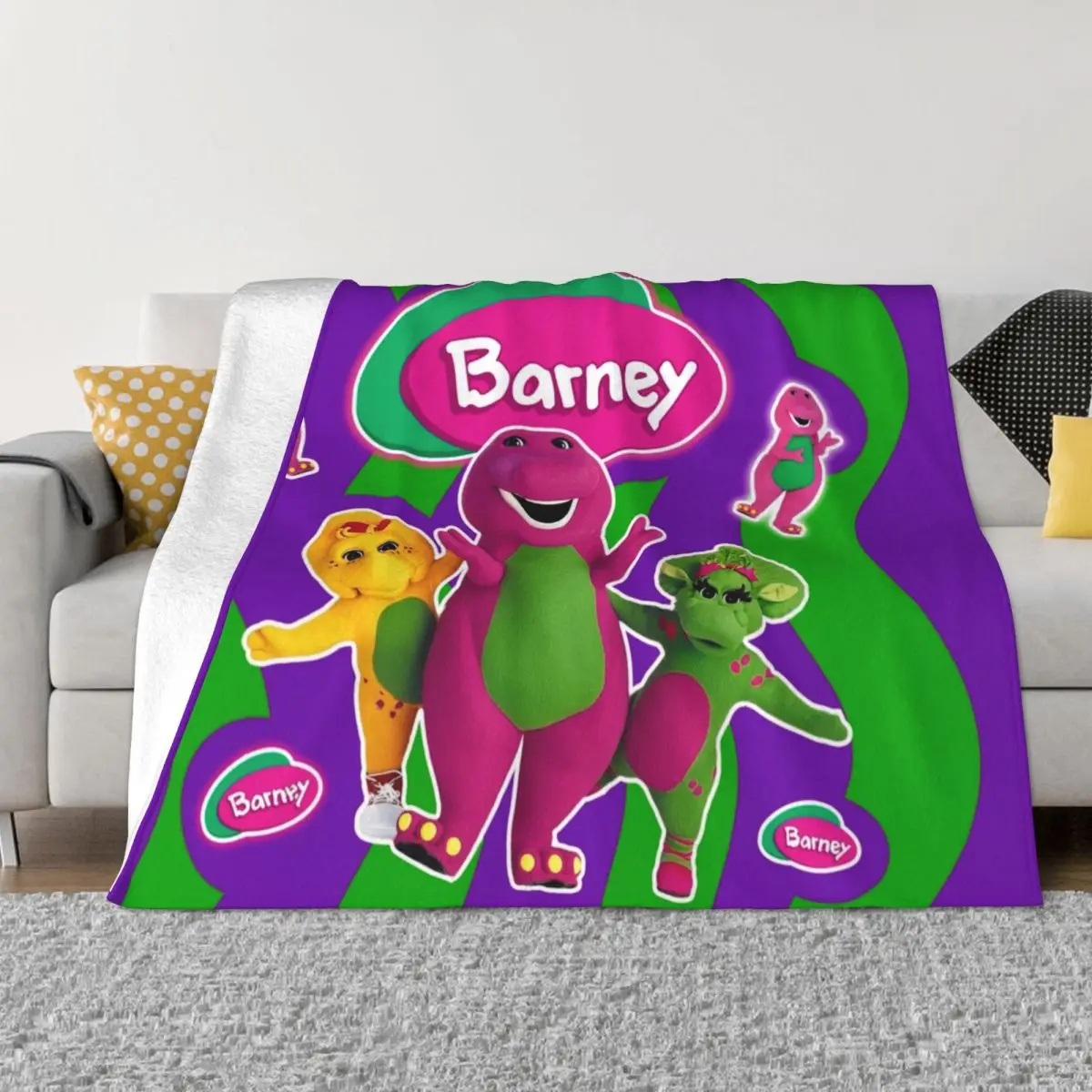 

Barney Friends Dinosaur Coral Fleece Plush Throw Blanket Dinosaurs Cartoon Blankets for Bedding Couch Lightweight Thin Bedspread