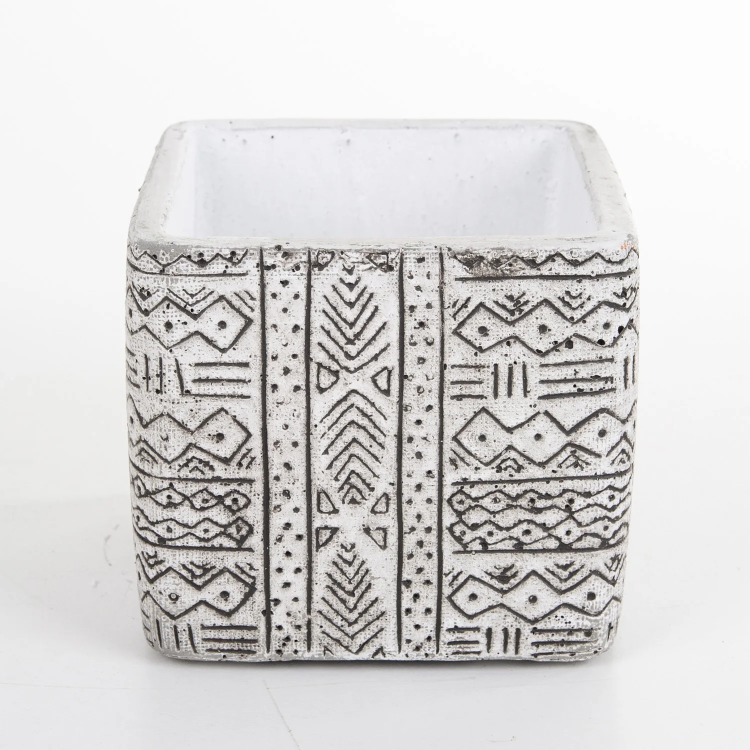 

Ethnic patterned tumbled square concrete flower pot 13x11,5 Cm