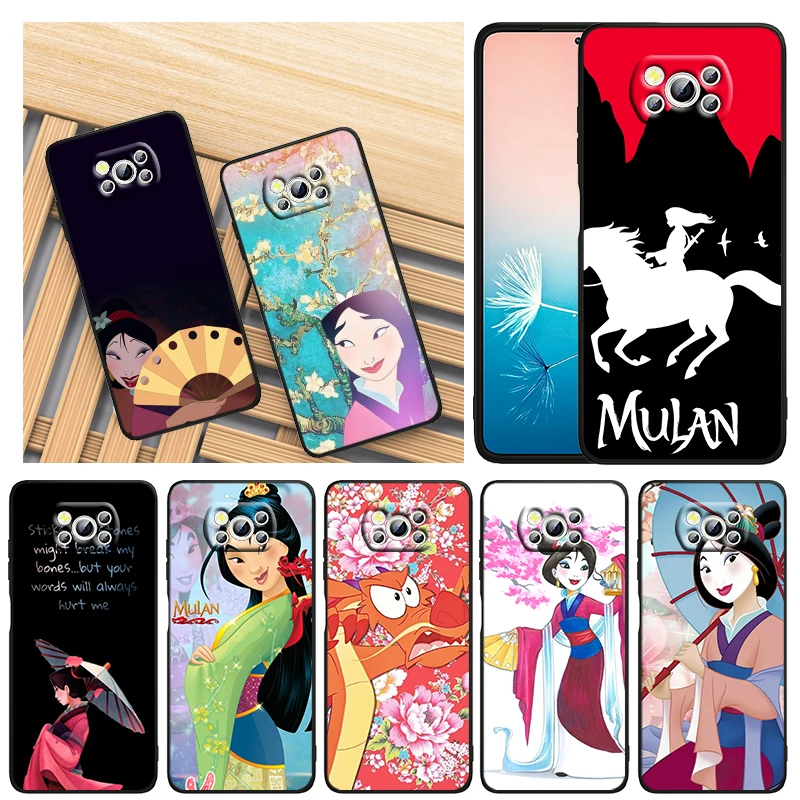 

Disney Princess Mulan For Xiaomi Civi Mi Poco X4 X3 NFC F3 GT M4 M3 M2 X2 F2 Pro C3 4G 5G Black Soft TPU Phone Case