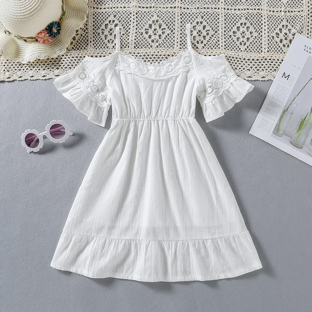 

Baby Girls Dresses Summer 2022 Fashion Ruffle Hollow Out Lace Slip Dresses Kids Birthday Princess Dresses for Girls Outfit 2-8Y