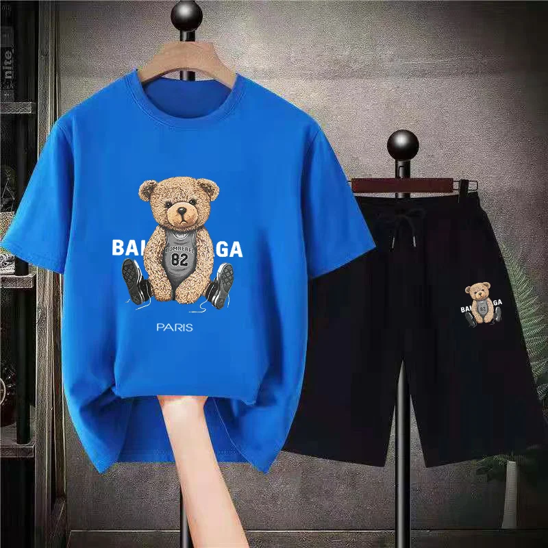 New Luxury T-shirt Women Summer Sets Bear Fashion Graphic Short Sleeved Tees Suits Oversized Mens T-shirt Shorts 2 Piece Outfits