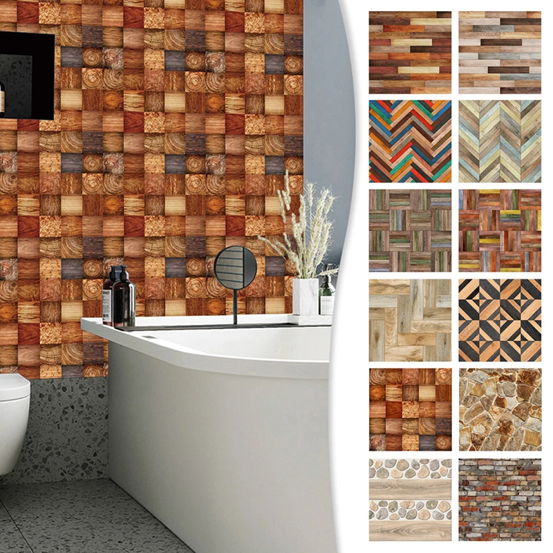 

20Pc Simulated Wood Grain Self-Adhesive Wall Stickers Ceramic Tile Sticker Retro Texture DIY Floor Sticker Waterproof Decoration