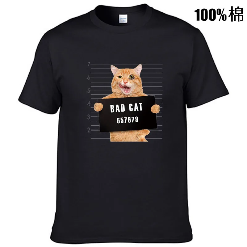 Men's high quality t-shirt 100% cotton Funny criminal cat pattern printed casual cool o-neck t shirt loose male tees tops
