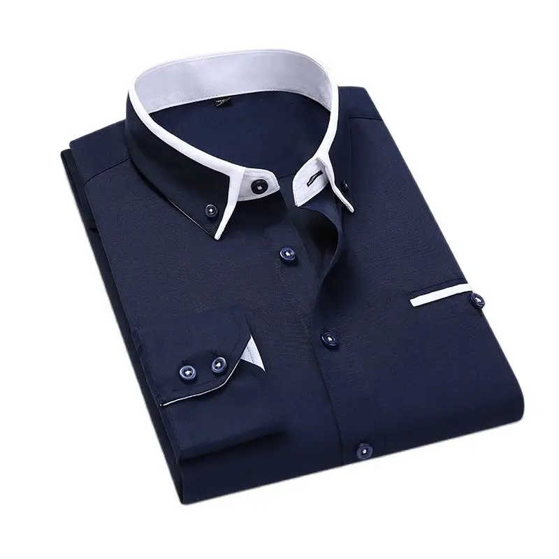 

5XL Men Spring Autumn Business Dress Shirt Male Slim Fit Casual Long Sleeve Shirt High Quality Hombre Clothes Tops Black White