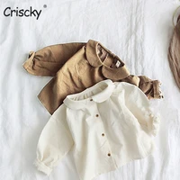 criscky summer children t shirts solid color back botton tees for kids new small fresh girls blouse long sleeve top clothes