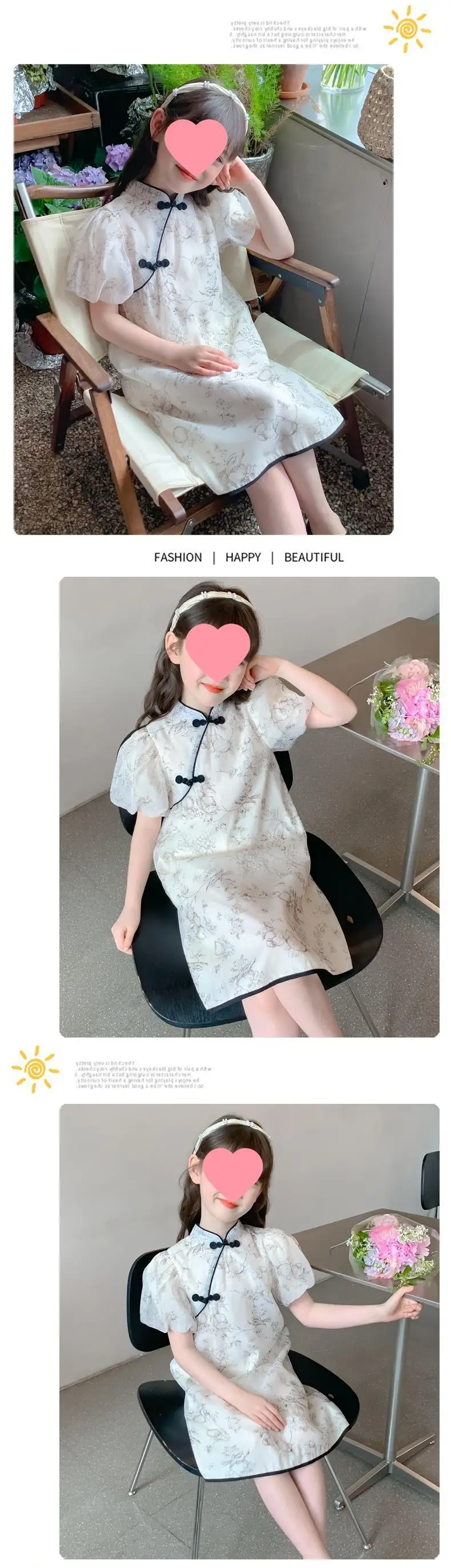 sukienka dla dziewczynki spódnica dziecięca dziewczęca z tuszem 2024 nowy chiński styl narodowy Retro dziewczyny letnie sukienki moda lato