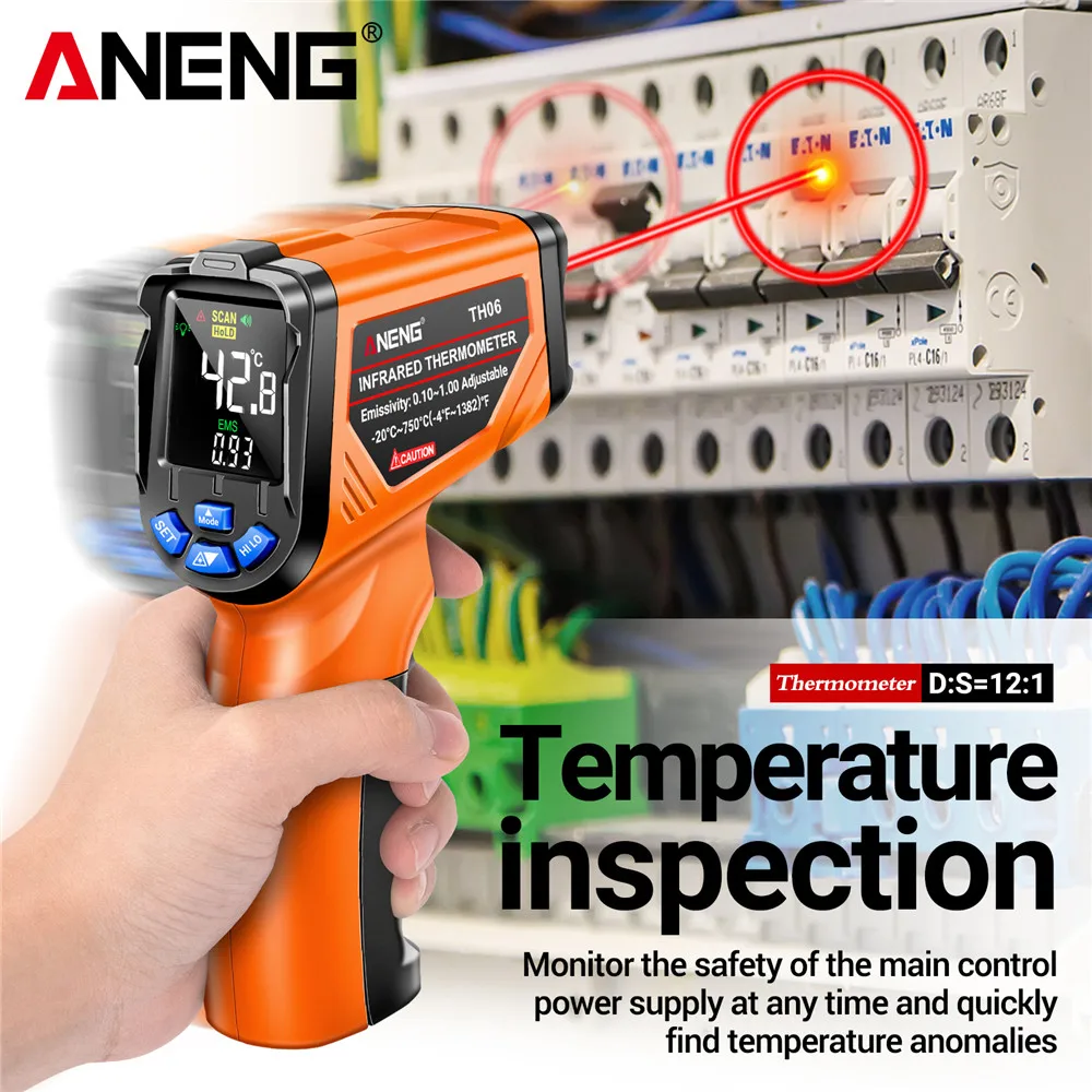 ANENG TH06 Инфракрасный Термометр Промышленный Ручной Детектор С Подсветкой Дисплей