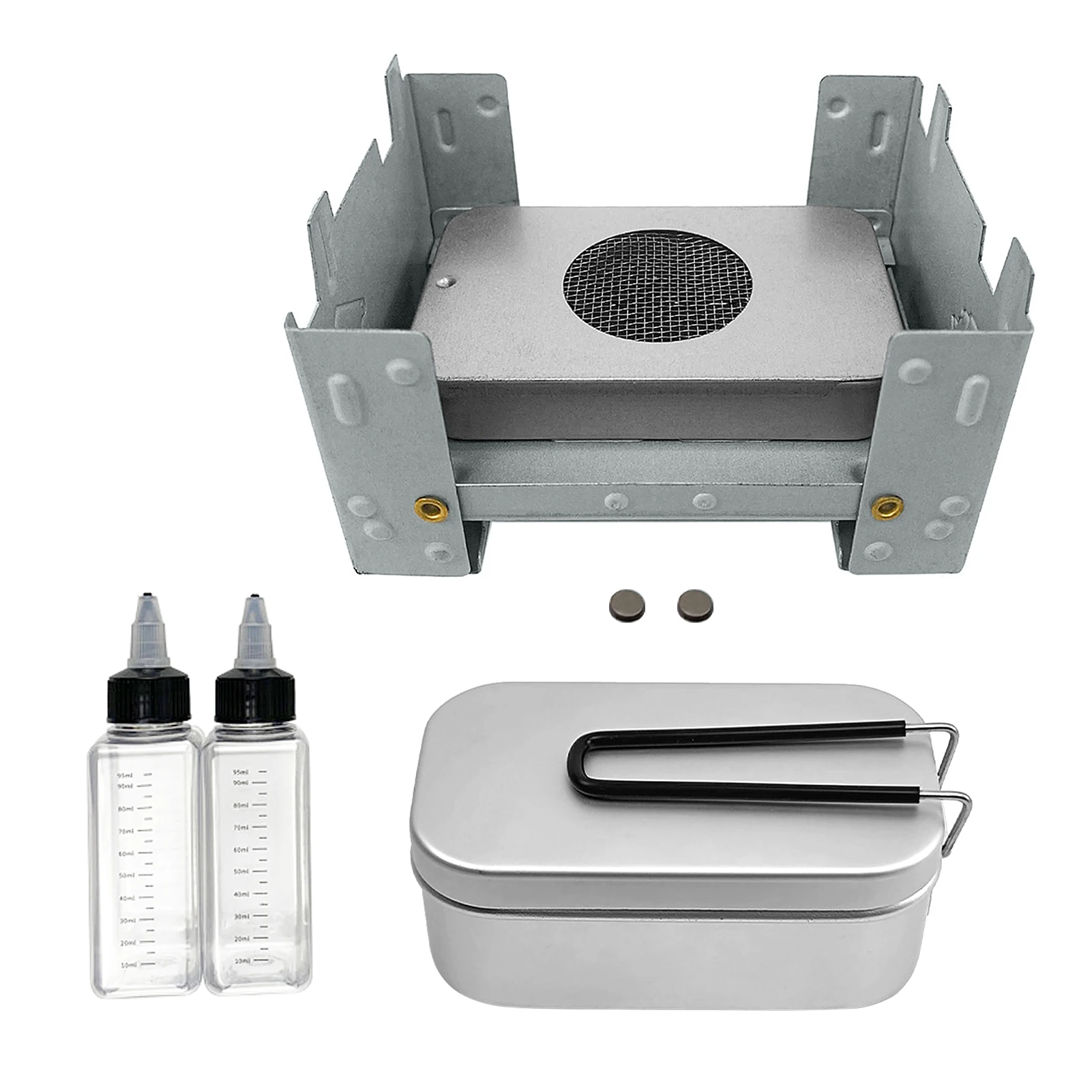 

Outdoor Folding Alcohol Stove Furnace Portable Alcohol Burning Stove with 2 Bottles and Lunch Tin Box for Camping Hiking Picnic