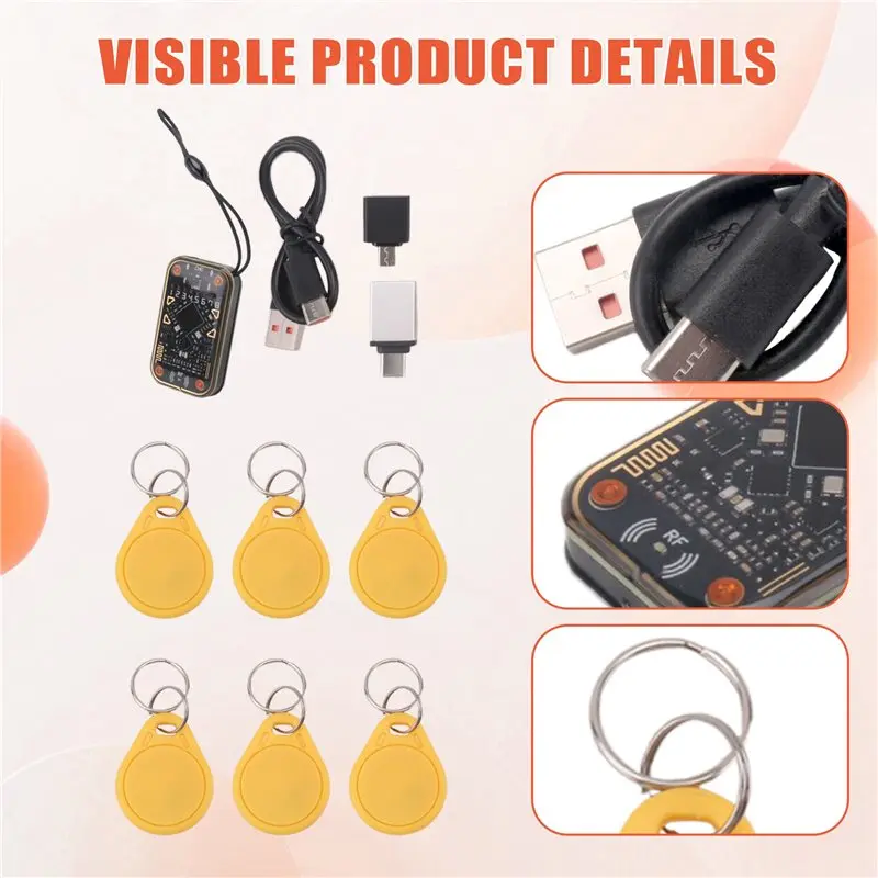 Фото Многофункциональный считыватель-дубликатор смарт-чипов Chameleon Ultra V2.0 RFID + 3 брелока CUID, 6 брелоков UID, декодирование карт RFID 125 кГц, 13,56 МГц №5
