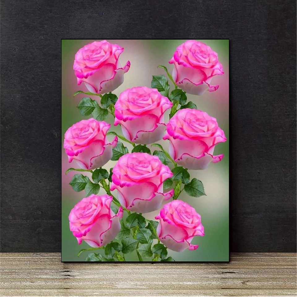 

Алмазная 5D Вышивка «сделай сам», полноформатная картина из круглых/квадратных страз, вышивка крестиком из розовых роз, мозаика, украшение д...