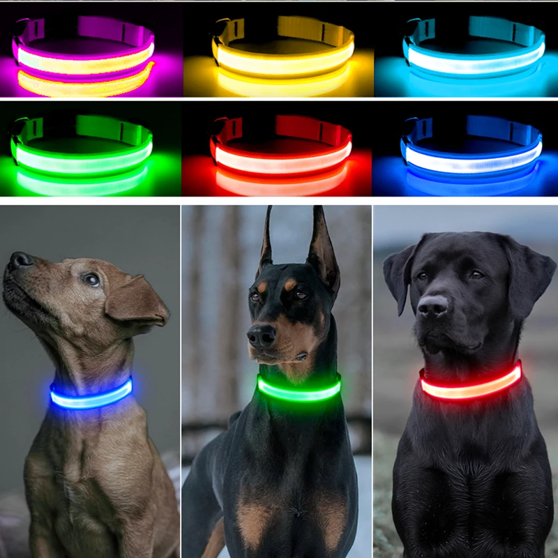 

LED Luminous Collar Adjustable Glowing Dog Collar USB Rechargea Flashing Anti-Lost/Avoid Car Accident Collar Dogs Pet Products