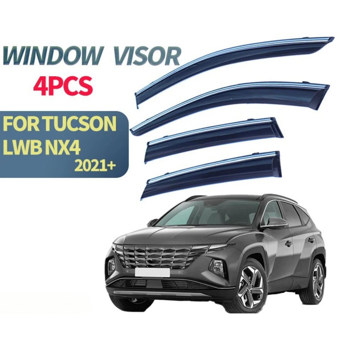 Фото Комплект из 4-х дефлекторов для боковых окон Hyundai Tucson 2021 SWB LWB 2022 2023+ (защита от дождя и солнца) №1