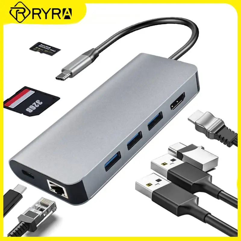 

RYRA 8 Ports Expansion Dock USB3.0 Hub Expander 4K 30hz RJ45 Gigabit Ethernet Port Multi-function Splitter 100W Fast Charging PC