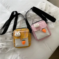 canvas female 2022 new korean version of the wild student messenger bag cartoon cute plaid shoulder bags multifunctional