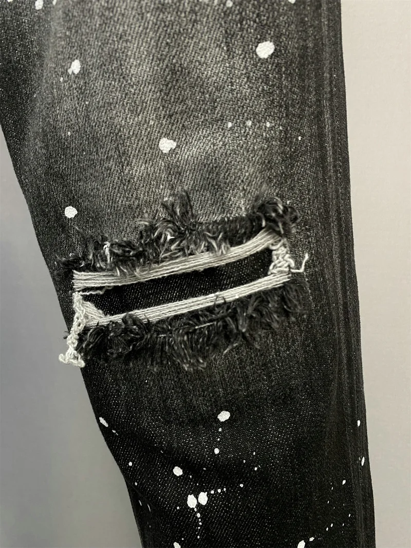 New DSQUARED2 Men's/Women's Jeans Fashion Three-Dimensional Cut Access Control Zipper Decoration Elastic Feet Holes 9863