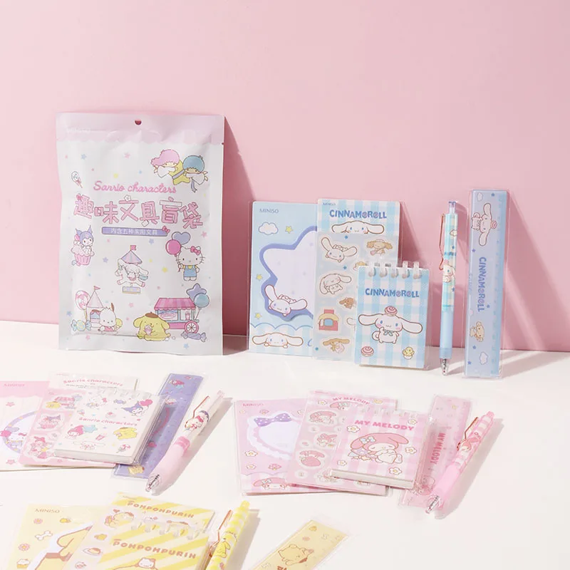 

Kawaii My Melody Cinnamoroll Kuromi канцелярская серия Счастливая сумка студенческий аниме Sanrioed девочки сердце случайный набор канцелярских принадлежнос...