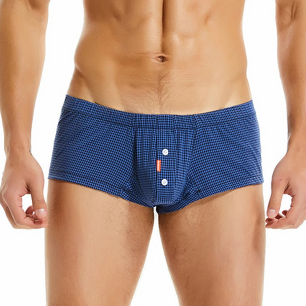 

Sexy Men Comfortable Fit Boxer Briefs Underwear Plaid U Convex Big Bag Pouch Shorts Trunks Casual Low-rise Elastic Underpants