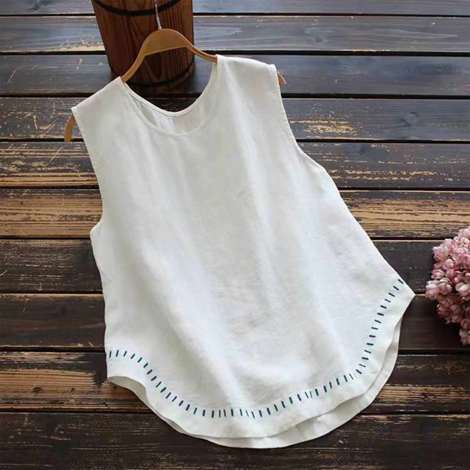 

Athletic Wear for Woman Women's Retro Round Collar Casual Sleeveless Tank Top V Neck Graphic Tees for Women Ware Short Sleeve