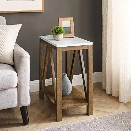 

Фермерский деревянный прямоугольный боковой стол с а-рамой для гостиной, маленький концевой стол, 13 дюймов, небольшой журнальный столик из рустикального дуба