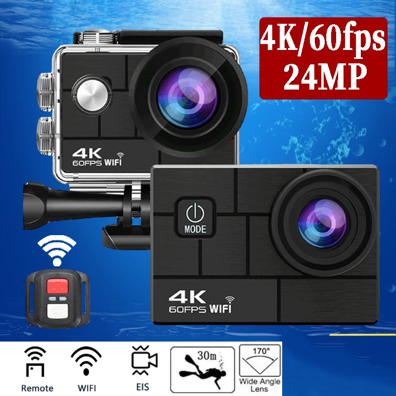 

Ultra HD 4K/60fps 24MP WiFi 2" 170D Underwater 30M Helmet Vedio Go Sport Pro Anti-Shake Action Camera With Sony 386 Fisheye