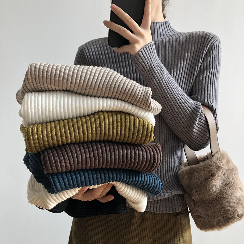 

Half High Collar Sweater Women 2022 Winter Slim Thin Inside Take Warm Knitted Bottoming Shirt