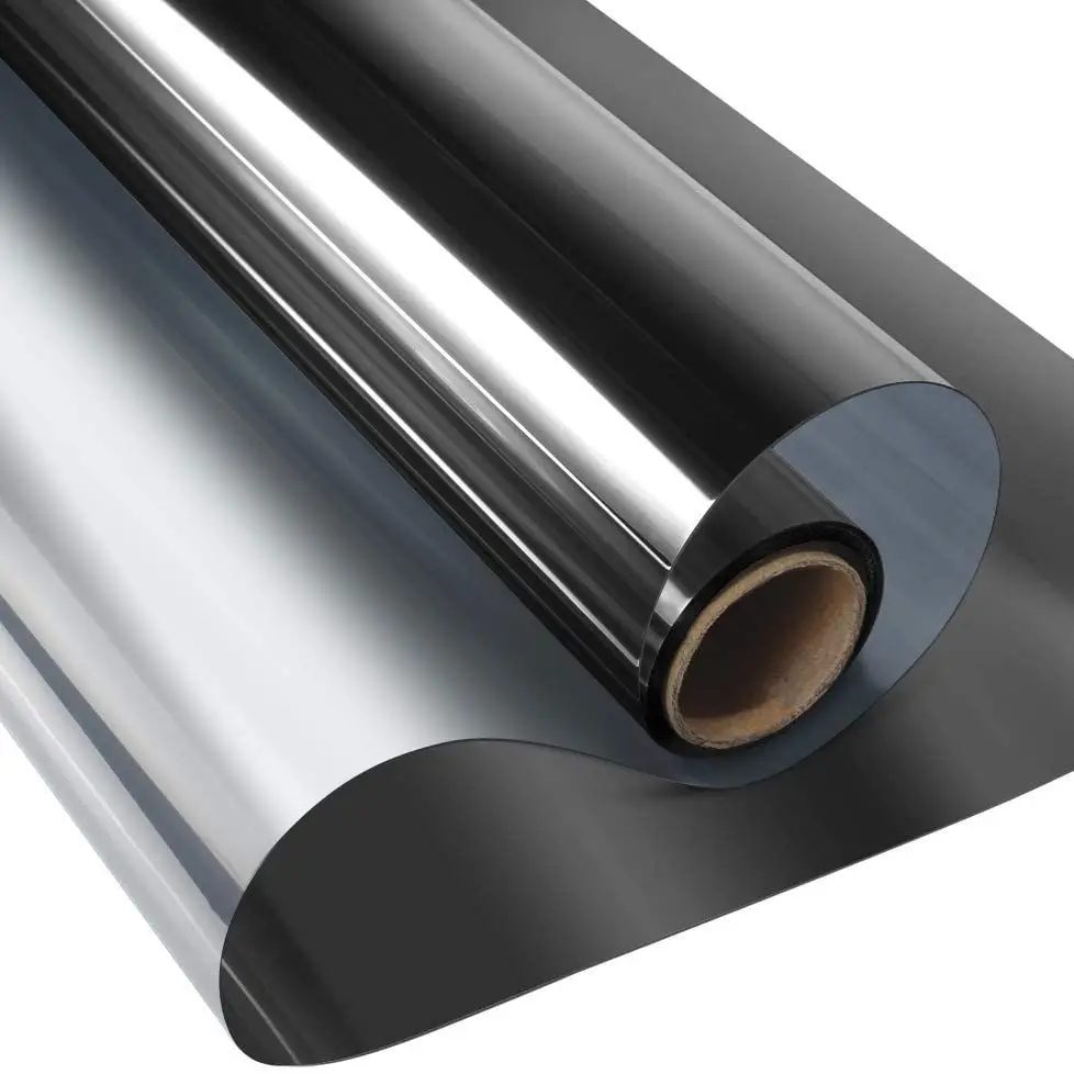 

Wide 60cm Self Adhesive Window Film One Way Privacy Sun Blocking Anti UV Reflective Window Tint for Home and Office Black-Silver