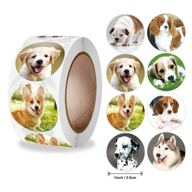 

500pcs/Roll 1inch Dog Animal Stickers Seal Labels Gift Packaging Stickers Wedding Birthday Party Offer Stationery Sticker