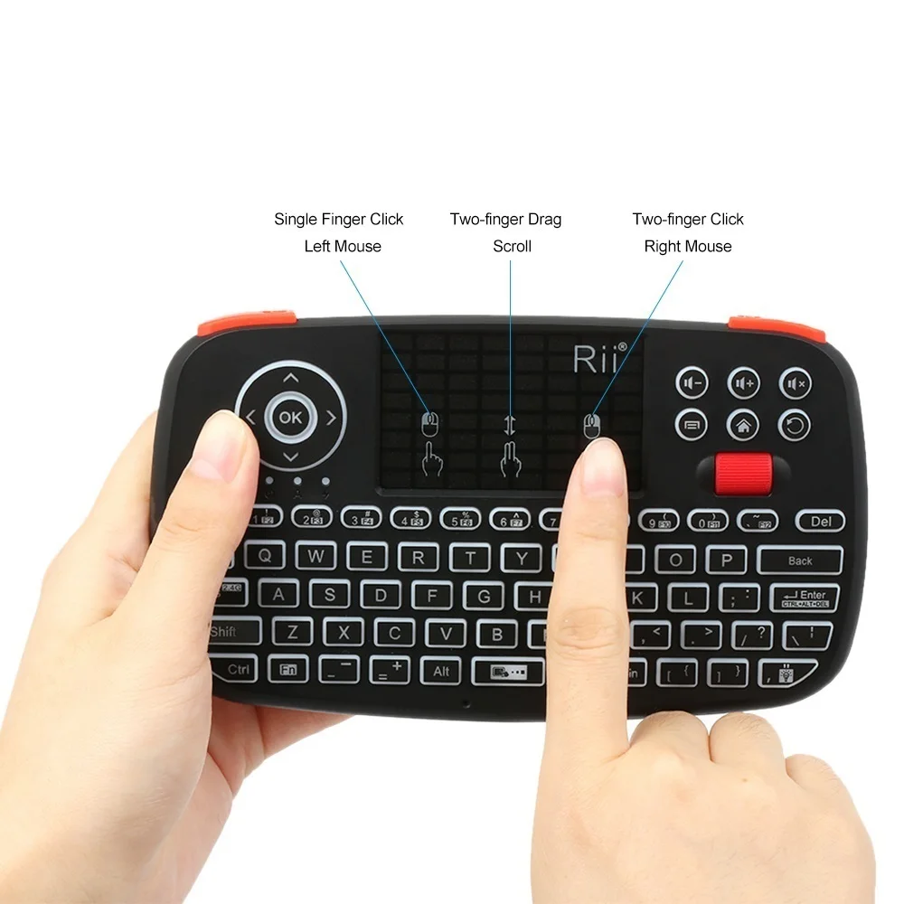 

2.4GHz Dual Modes Handheld I4 Mini Bluetooth KeyboardFingerboard Backlit Mouse Touchpad Remote Control for Windows Android