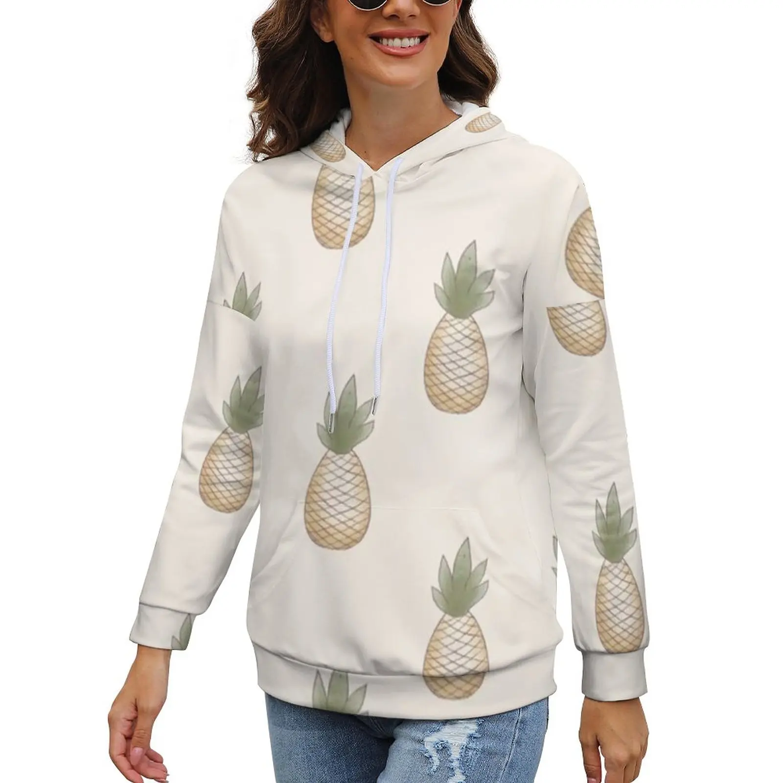 

Pineapple Hoodie Polyester Fruit Lady Hoodies Kawaii Streetwear Pullover Hoodie Oversize