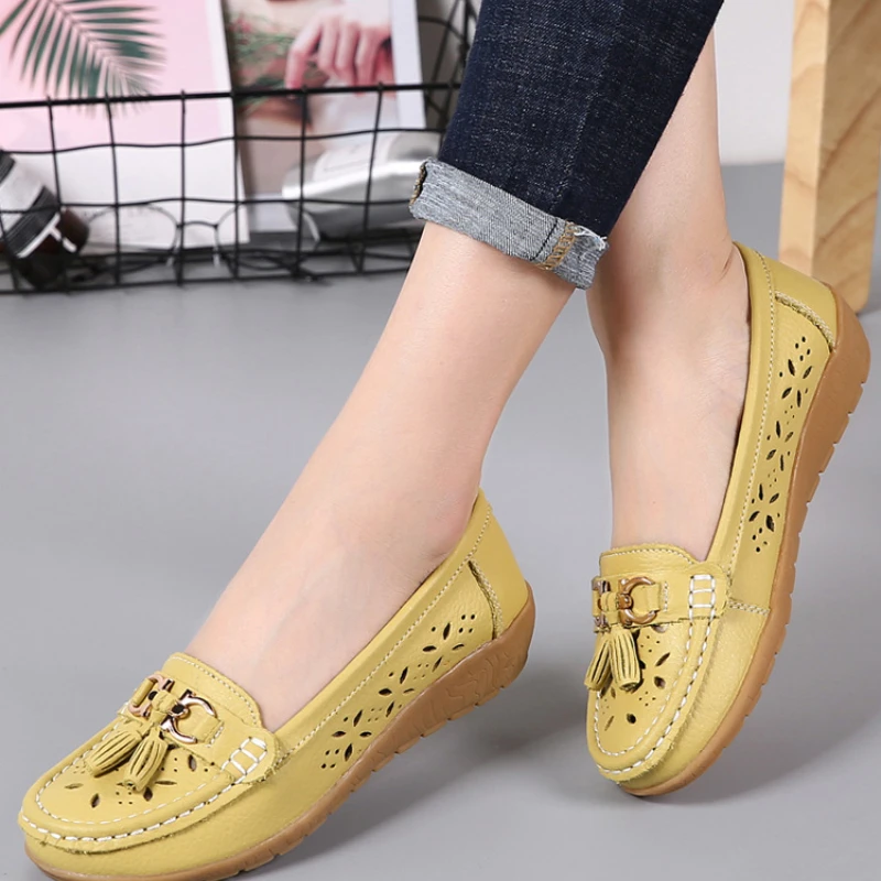Summer women's shoes hollow breathable flat bottom all-match shoes comfortable soft bottom women's single shoes large size shoes