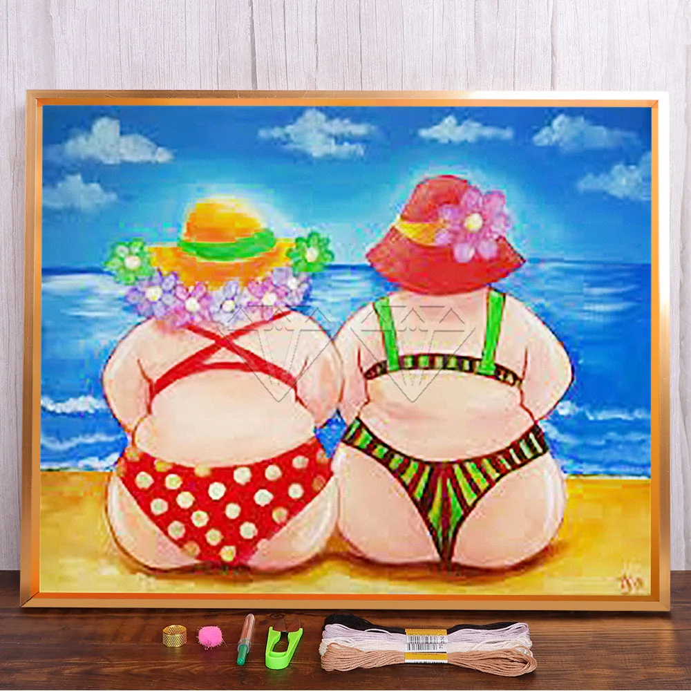 

Cartoon Sexy Fat Girl Ladies Pre-Printed 11CT Cross-Stitch DIY Embroidery Full Kit DMC Threads Knitting Painting Package