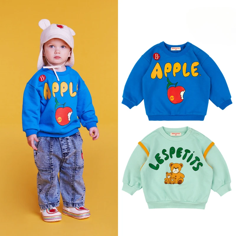 

Bebe Store (In stock) 베베베베 2022 Spring Kids' Loose Round Neck Long Sleeve Sweater