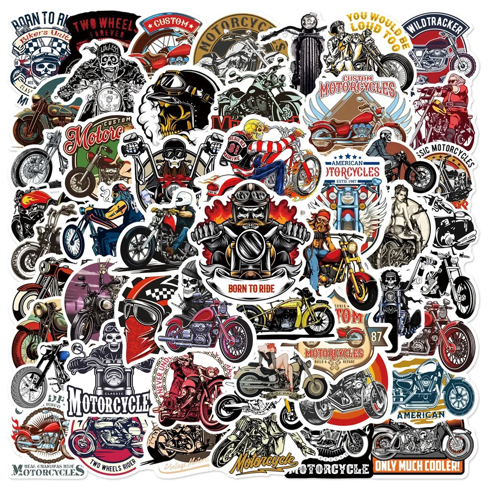 

50pcs Retro Cool Motorcycle Stickers For Car Scrapbook Guitar Phone Suitcase Ipad Scrapbooking Materiales Sticker Vintage