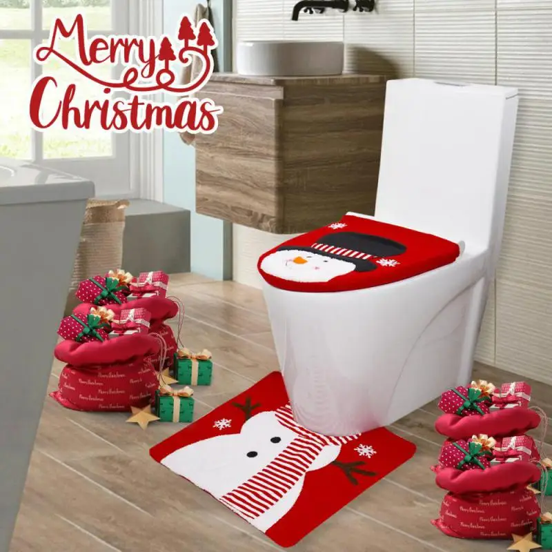 Santa Claus Christmas Toilet Seat Covers Carpet Decorations For Home Bathroom 2025 Xmas Merry New Year