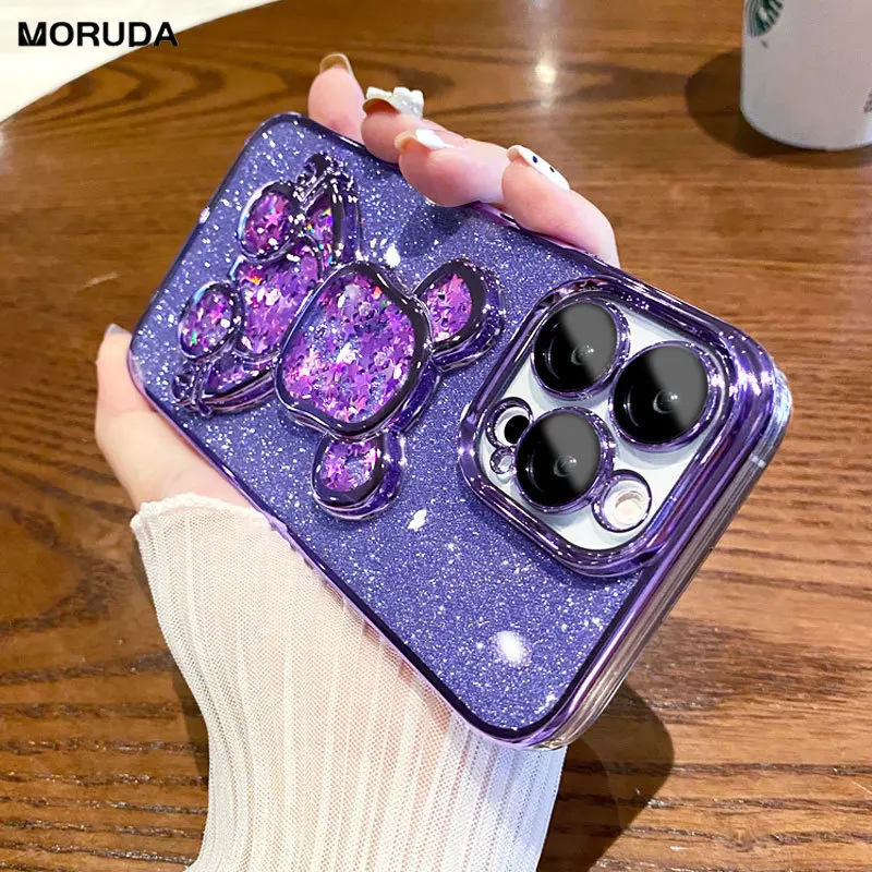 

Quicksand Glitter Bear Phone Case for iPhone 14 Pro Max X Xs Max X 7 8 Plus Luxury Cute Plating Cases for iPhone 11 12 13 ProMax
