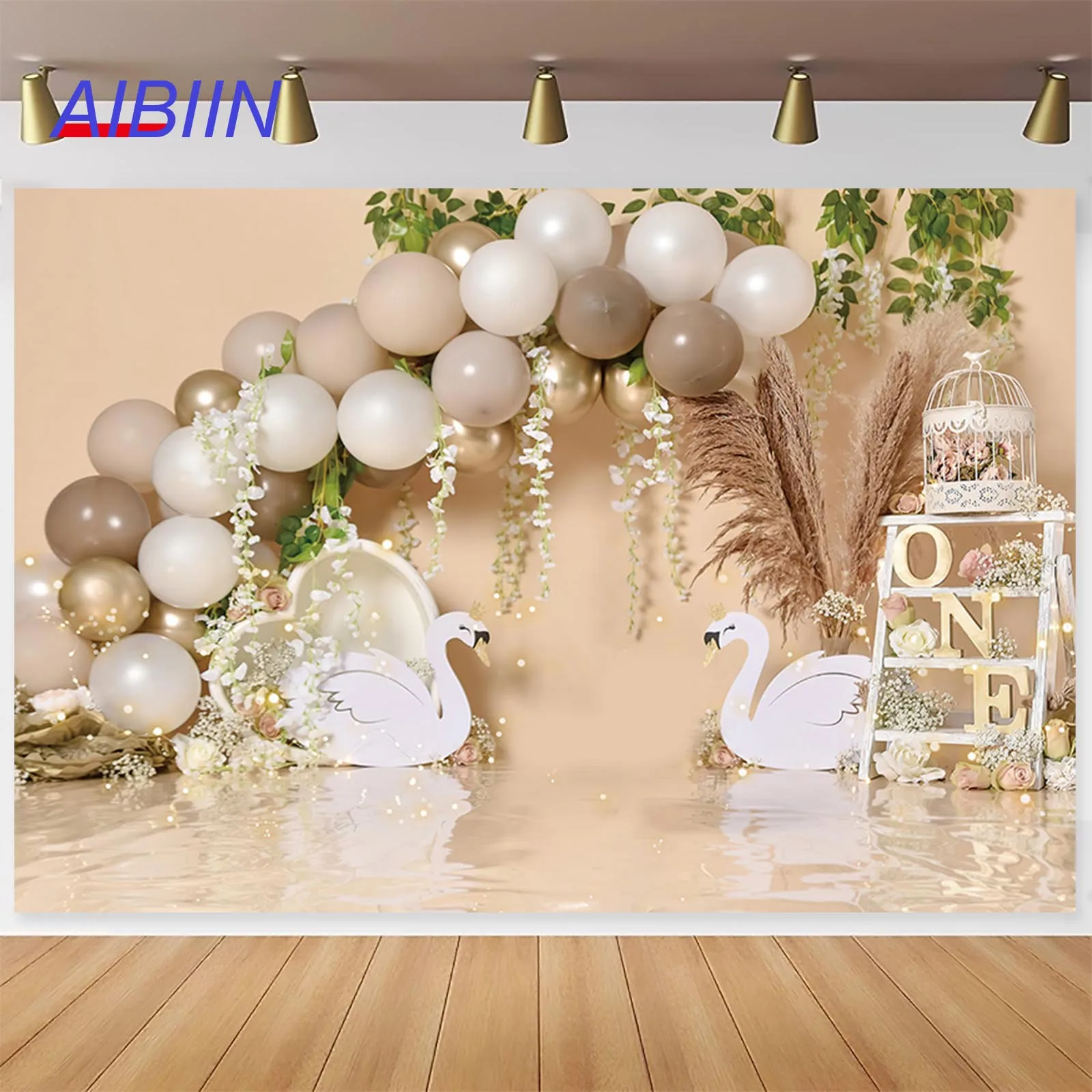 Лебедь 1-й Ребенок День Рождения Задний Фон Коричневый Воздушный Шар Озеро
