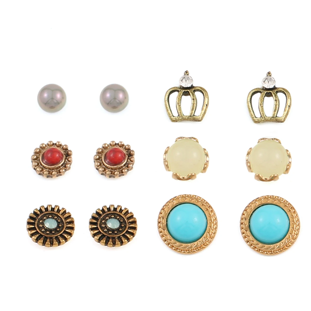 

CARTER LISA 12pcs Delicate Crown Pearl Earings Crystal Geometric Stud Earrings Set For Women Ear Jewelry