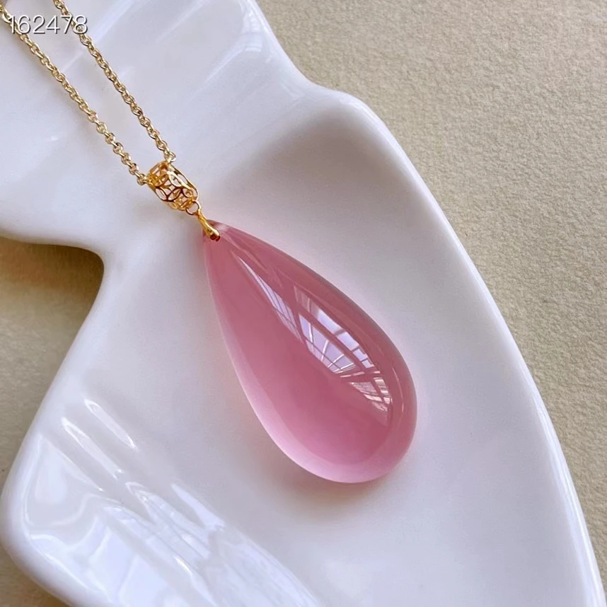 

Natural Rose Quartz Pendant Mozambique Necklace Women 30*15mm 18K Gold Rose Quartz Love Gift Love Crystal Jewelry AAAAA