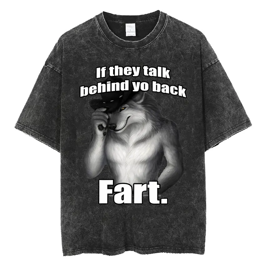 Vintage Washed Don't Ligma Be Sigma Funny Wolf Meme Tee Shirt Mens Clothing Harajuku Fashion Oversized T-shirt Unisex Streetwear