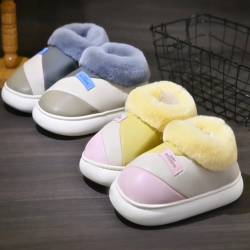 Теплые пушистые женские зимние ботинки 2023 Утепленная обувь на каблуке и хлопке