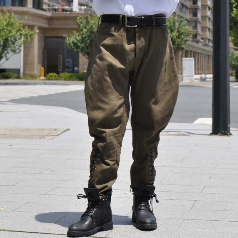 YUTU&MM Twill cotton knight breeches military style suit cotton overalls army yellow retro casual couple 9 minutes pants