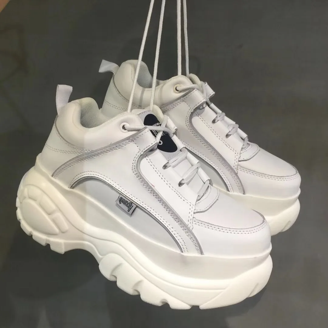 2022 Top Leather Cow Leather Shoes Women's Casual Sneakers Round Head Brand Luxury Daddy Shoes Designer Sneakers for Women