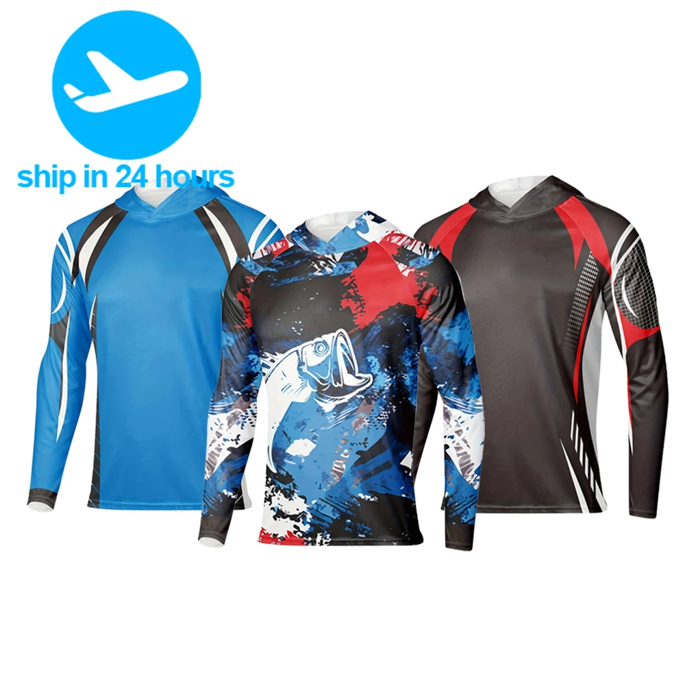 Мужская быстросохнущая футболка с капюшоном и длинными рукавами для рыбалки