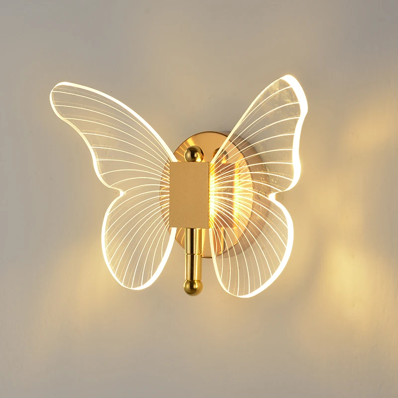 

Modern Butterfly Wall Lamp Bedroom Bedside Lamp Living Room Background Wall Hallway Decoration Acrylic LED Creative Wall Lamp