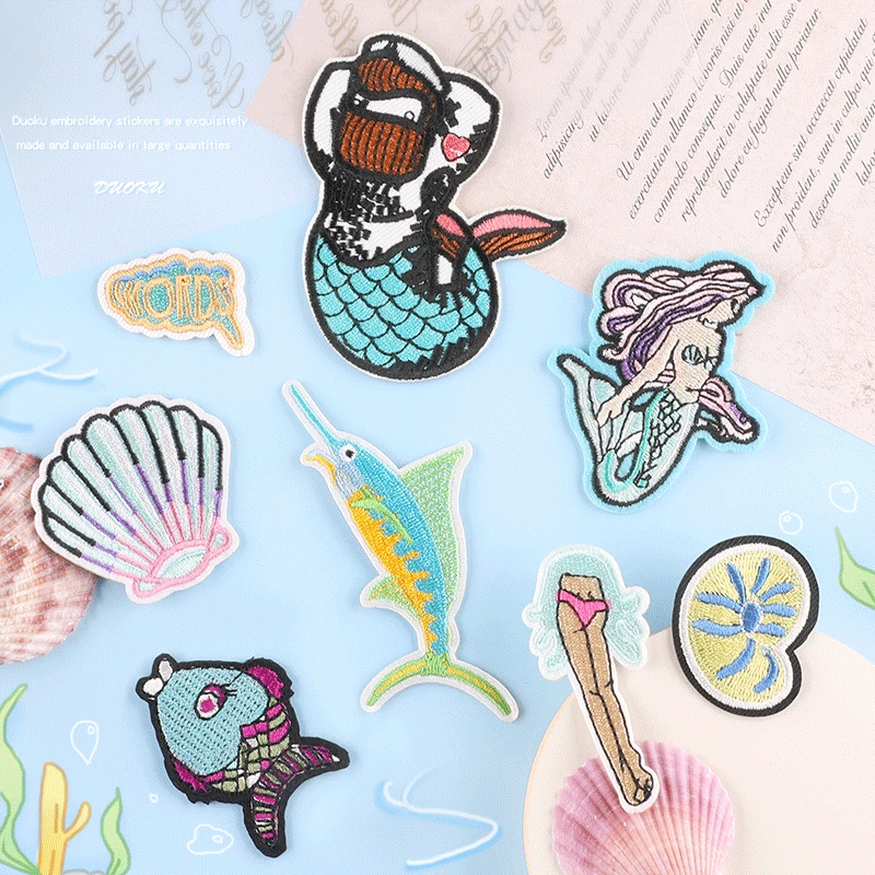 

Мультяшная вышивка русалки термоклейкие нашивки морская рыба ткань аппликации фестоны Значки для толстовок джинсов рюкзаков сделай сам украшения