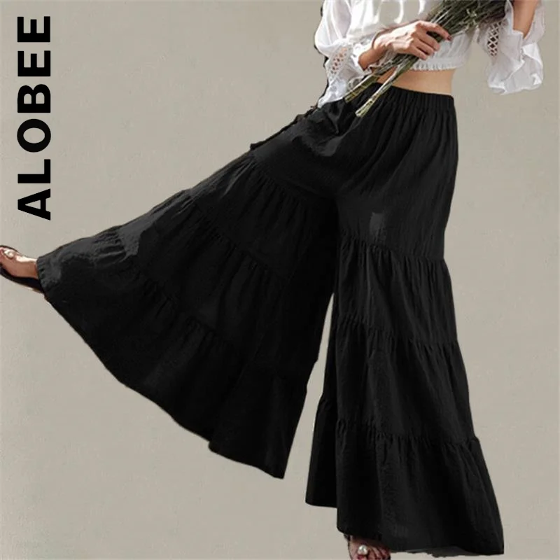 

Alobee New Pants Women Trousers Hip High Waist Casual Sweatpants Quality Vintage Loose Flare Pants Trousers Female Female